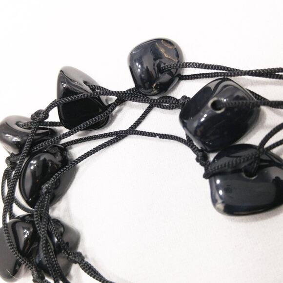 Vintage Black Gemstone Three Cord Necklace, Black Quartz, 23 Inches - Picture 8 of 10